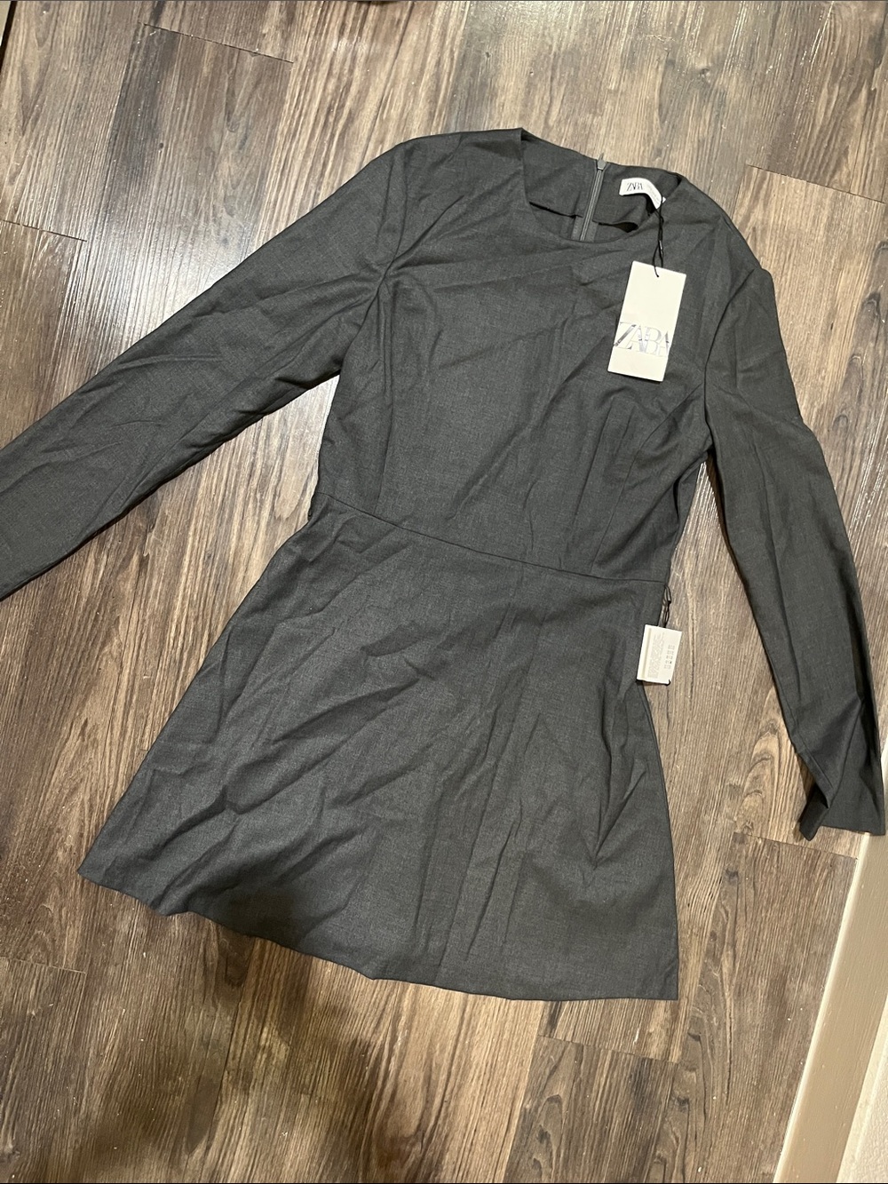 Zara Dark Gray Long-Sleeve Fit-and-Flare Dress